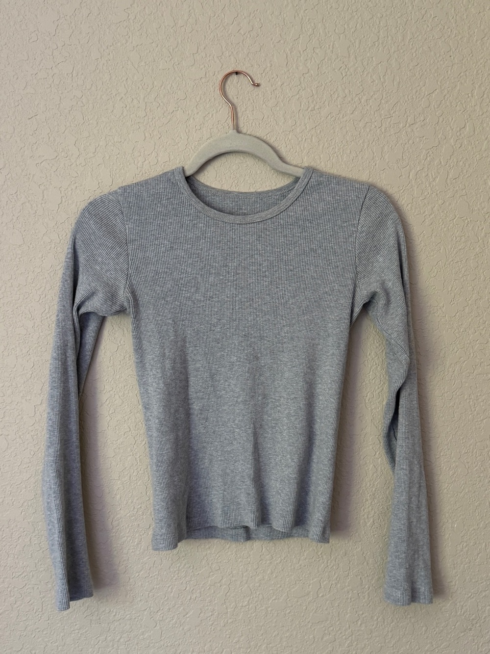 Light Gray Long Sleeve Ribbed Knit Top